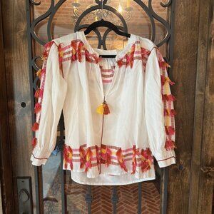 Roller Rabbit Xs peasant fringe top